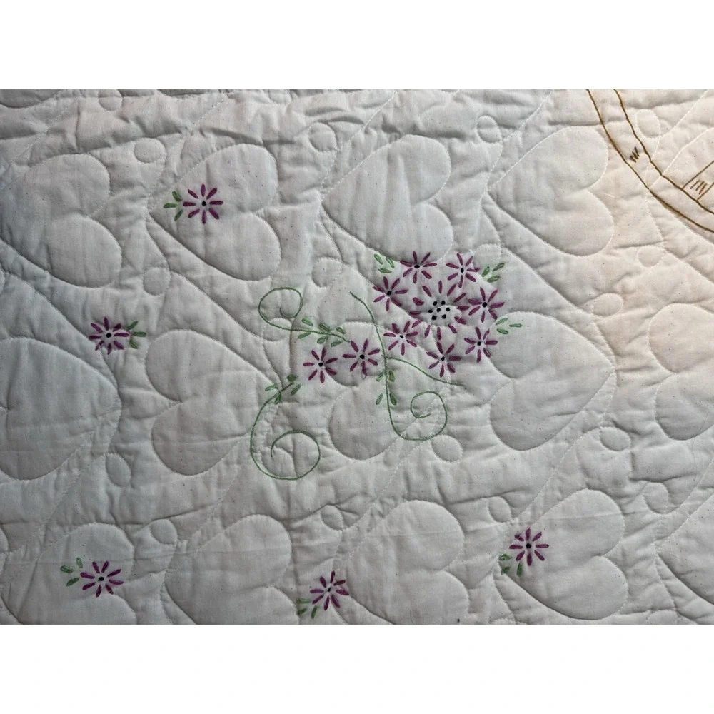 Embroidered Quilted‎ Crib Throw Bear On Rocking Horse Hand Stitched Not Complete